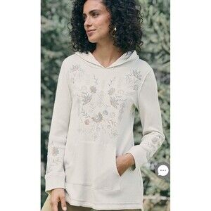 Soft Surroundings Hoodie Women L Moonpetal Long Sleeve Floral Pullover Sweater